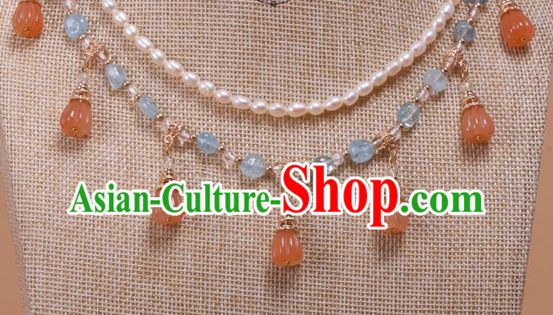 China Traditional Ming Dynasty Hanfu Necklace Handmade Ancient Princess Pearls Necklet Accessories