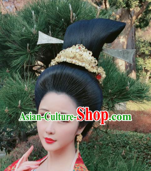 Chinese Handmade Gems Hairpin Traditional Ming Dynasty Empress Golden Hair Crown