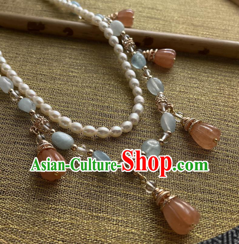 China Traditional Ming Dynasty Hanfu Necklace Handmade Ancient Princess Pearls Necklet Accessories