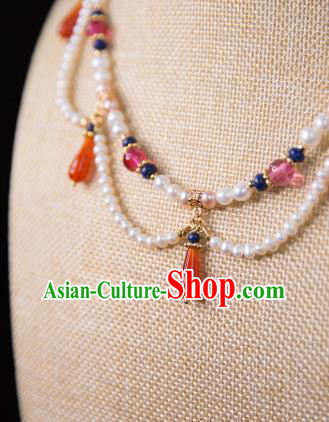 China Traditional Tang Dynasty Hanfu Necklace Accessories Handmade Ancient Princess Pearls Necklet
