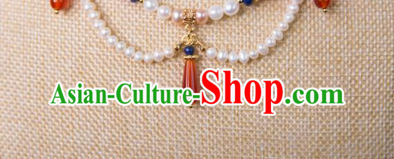 China Traditional Tang Dynasty Hanfu Necklace Accessories Handmade Ancient Princess Pearls Necklet