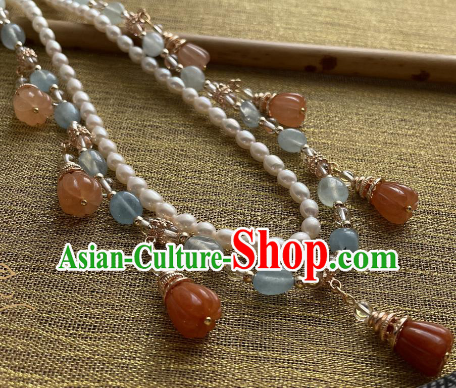 China Traditional Ming Dynasty Hanfu Necklace Handmade Ancient Princess Pearls Necklet Accessories