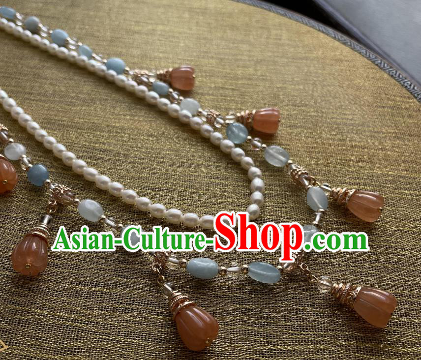 China Traditional Ming Dynasty Hanfu Necklace Handmade Ancient Princess Pearls Necklet Accessories