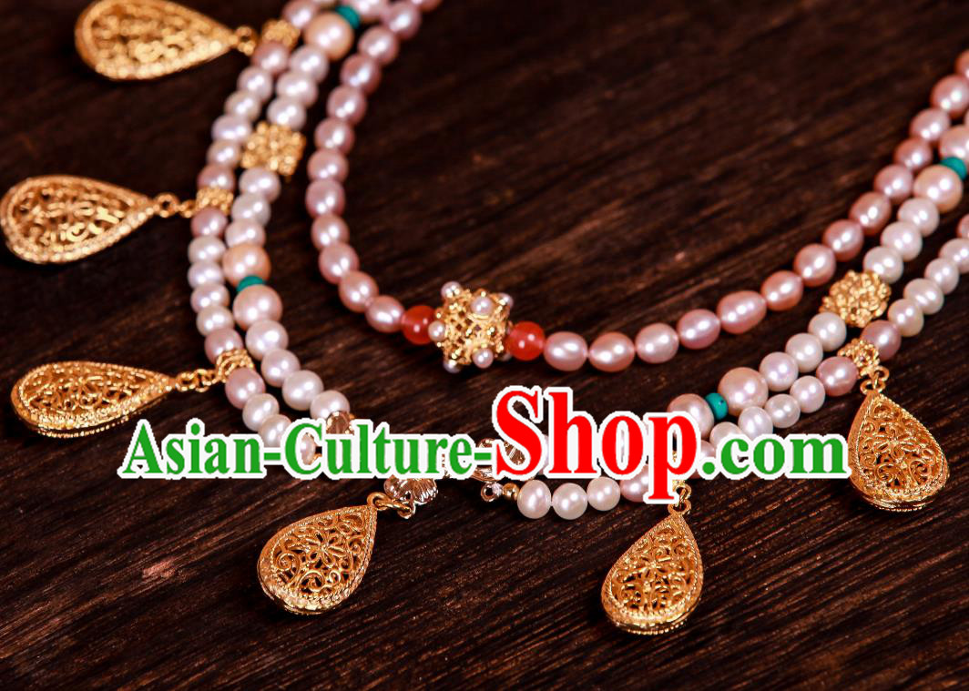 China Handmade Ancient Princess Pearls Necklet Accessories Traditional Tang Dynasty Hanfu Necklace