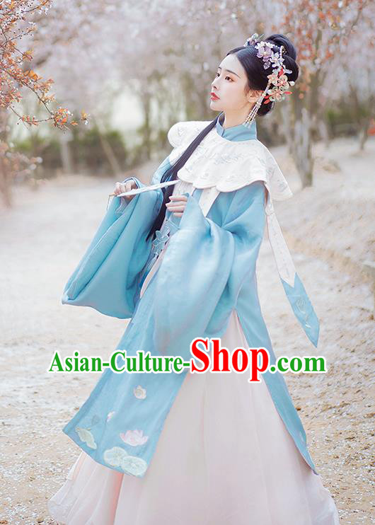 China Ancient Ming Dynasty Court Beauty Hanfu Dress Clothing Complete Set