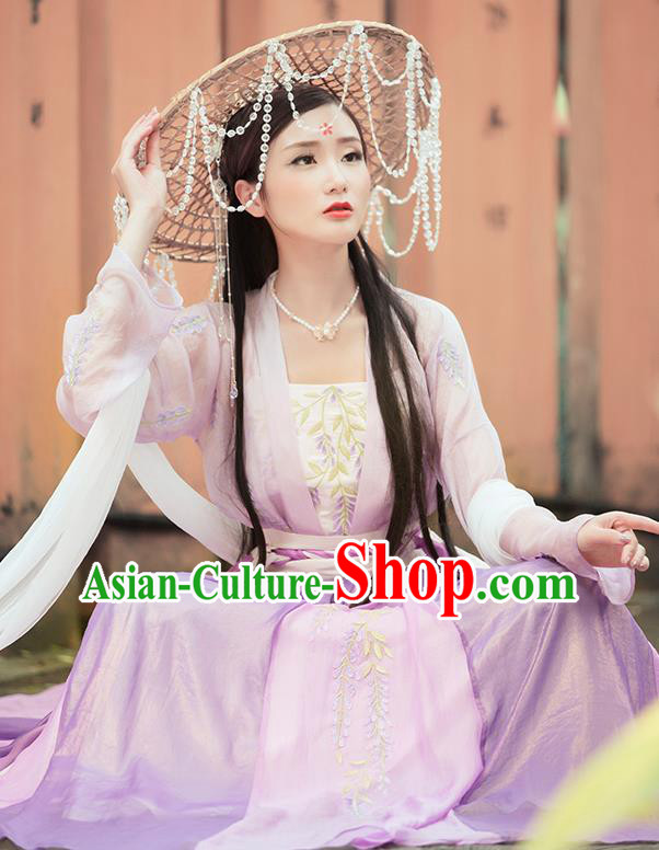 China Ancient Female Swordsman Hanfu Clothing Traditional Ming Dynasty Chivalrous Lady Purple Dress