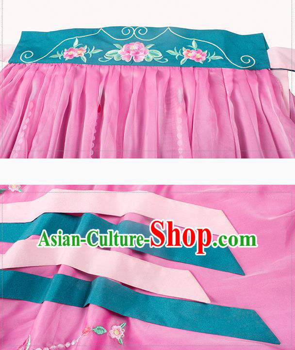 China Traditional Tang Dynasty Palace Lady Pink Hanfu Dress Ancient Young Beauty Costume