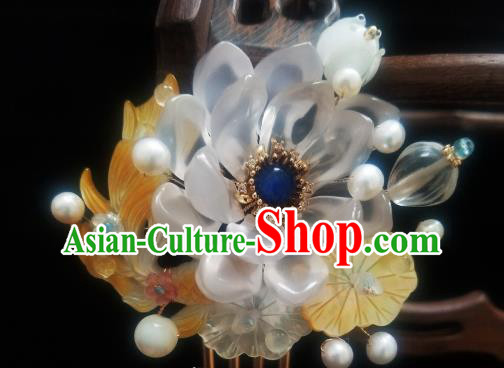 Chinese Handmade Shell Hairpin Traditional Ming Dynasty Lotus Goldfish Hair Comb