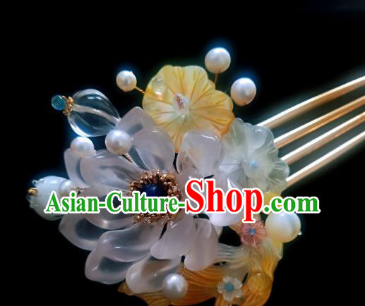 Chinese Handmade Shell Hairpin Traditional Ming Dynasty Lotus Goldfish Hair Comb