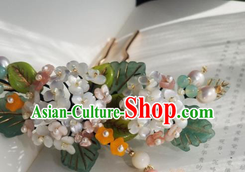 Chinese Handmade Hydrangea Hairpin Traditional Ming Dynasty Princess Pearls Tassel Hair Stick