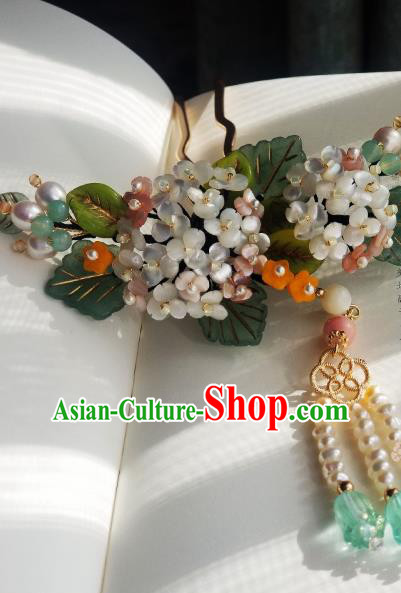 Chinese Handmade Hydrangea Hairpin Traditional Ming Dynasty Princess Pearls Tassel Hair Stick