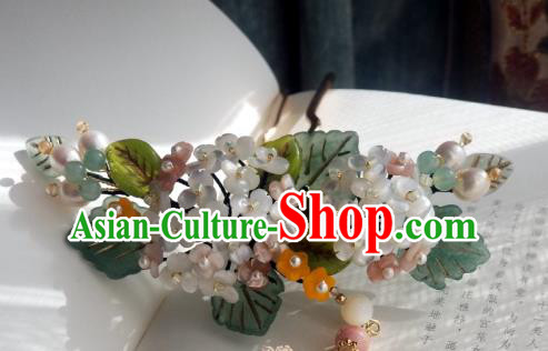 Chinese Handmade Hydrangea Hairpin Traditional Ming Dynasty Princess Pearls Tassel Hair Stick