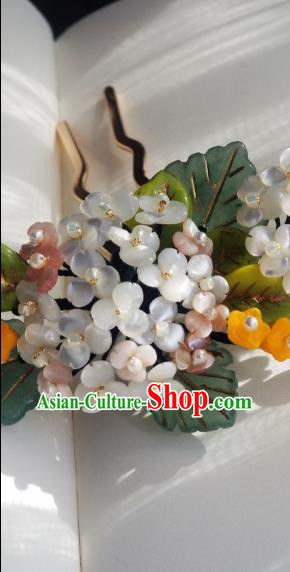 Chinese Handmade Hydrangea Hairpin Traditional Ming Dynasty Princess Pearls Tassel Hair Stick