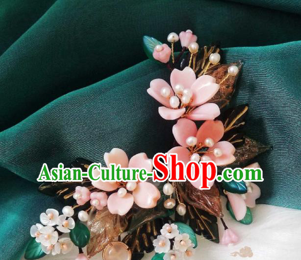 Chinese Handmade Cherry Blossom Hairpin Traditional Ming Dynasty Princess Shell Hair Stick