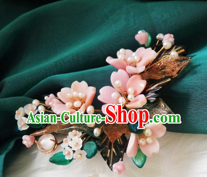 Chinese Handmade Cherry Blossom Hairpin Traditional Ming Dynasty Princess Shell Hair Stick