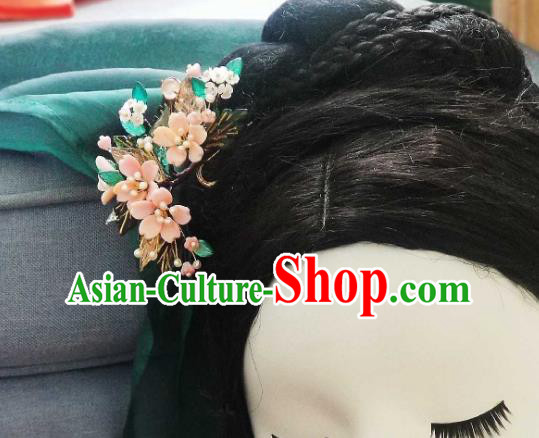 Chinese Handmade Cherry Blossom Hairpin Traditional Ming Dynasty Princess Shell Hair Stick