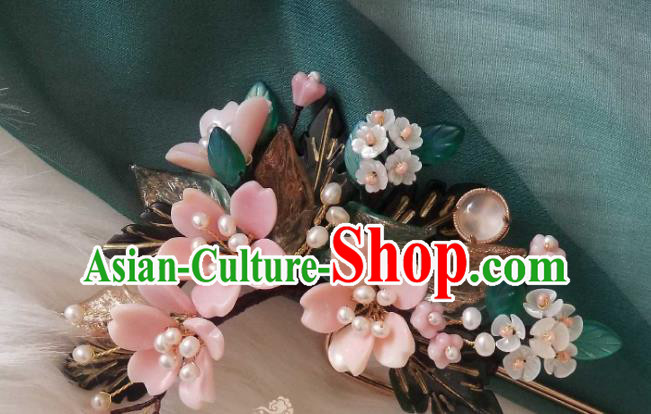 Chinese Handmade Cherry Blossom Hairpin Traditional Ming Dynasty Princess Shell Hair Stick