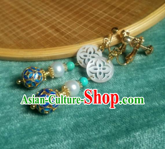 China Traditional Blueing Earrings Ancient Ming Dynasty Shell Ear Jewelry