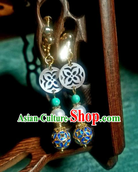China Traditional Blueing Earrings Ancient Ming Dynasty Shell Ear Jewelry