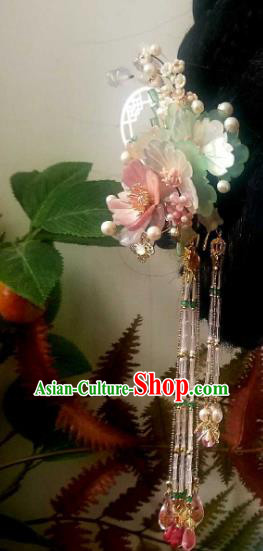 Chinese Handmade Beads Tassel Hairpin Traditional Ming Dynasty Princess Shell Peony Hair Stick