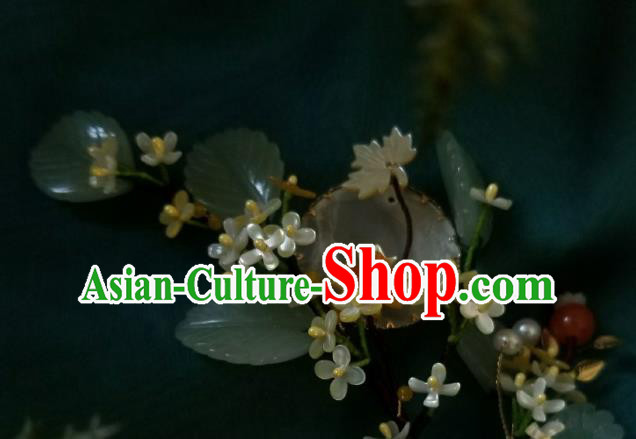 Chinese Handmade Osmanthus Hairpin Traditional Song Dynasty Princess Jade Hair Stick