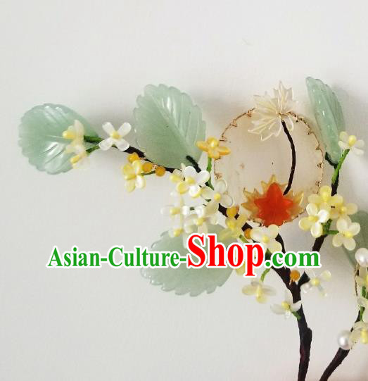 Chinese Handmade Osmanthus Hairpin Traditional Song Dynasty Princess Jade Hair Stick