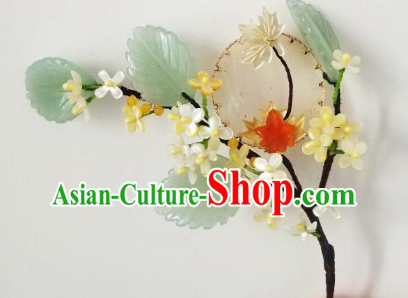 Chinese Handmade Osmanthus Hairpin Traditional Song Dynasty Princess Jade Hair Stick