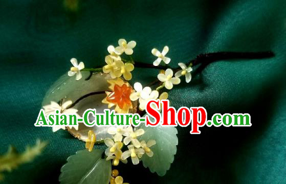 Chinese Handmade Osmanthus Hairpin Traditional Song Dynasty Princess Jade Hair Stick