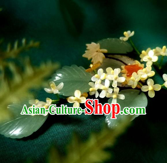 Chinese Handmade Osmanthus Hairpin Traditional Song Dynasty Princess Jade Hair Stick