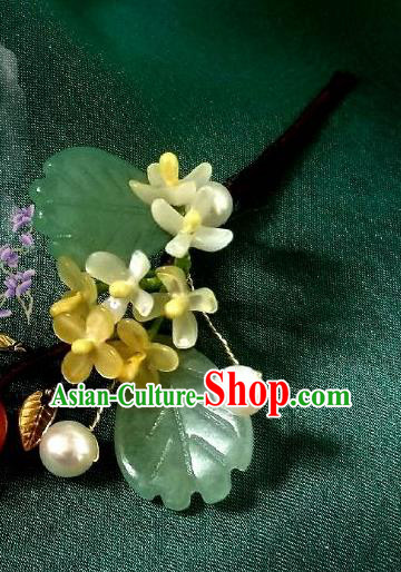 Chinese Handmade Osmanthus Hairpin Traditional Song Dynasty Princess Jade Hair Stick