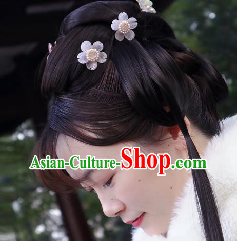 Chinese Handmade Rose Quartz Hairpin Traditional Ming Dynasty Princess Pearls Peach Blossom Hair Stick
