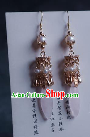 China Traditional Hanfu Pearls Earrings Ancient Ming Dynasty Court Golden Ear Jewelry
