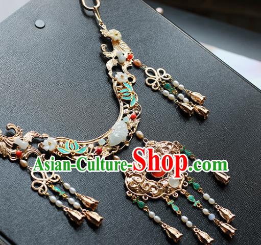 China Traditional Hanfu Longevity Lock Accessories Handmade Golden Tassel Necklet Jewelry