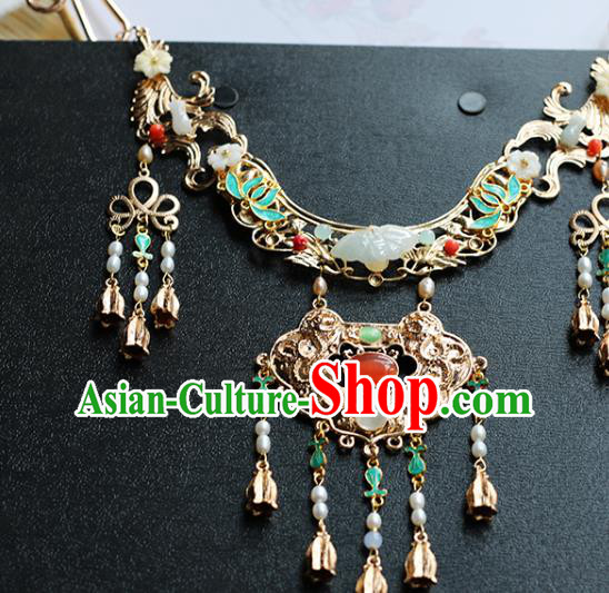 China Traditional Hanfu Longevity Lock Accessories Handmade Golden Tassel Necklet Jewelry