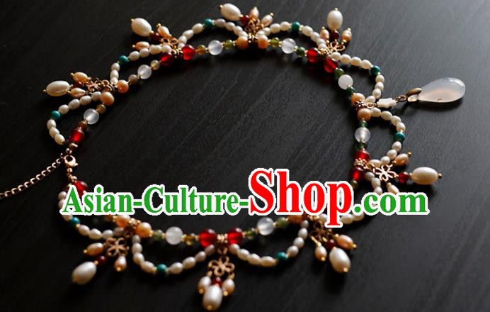 China Traditional Tang Dynasty Pearls Necklace Accessories Handmade Hanfu Necklet Jewelry