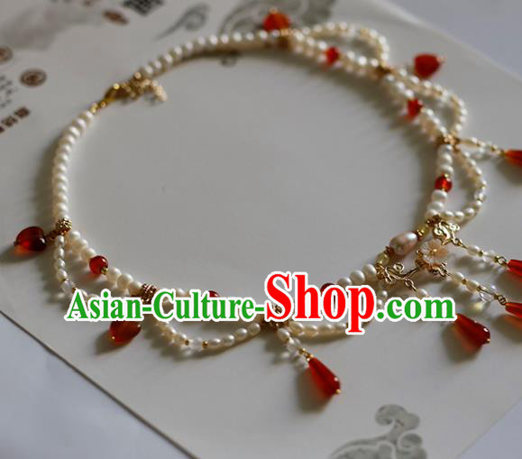 China Handmade Hanfu Necklet Jewelry Traditional Tang Dynasty Pearls Necklace Accessories