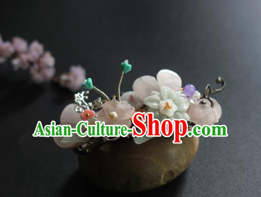 Chinese Handmade Hair Stick Traditional Ming Dynasty Princess Crystal Flowers Hair Claw