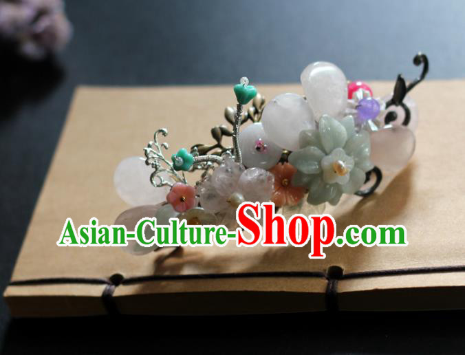 Chinese Handmade Hair Stick Traditional Ming Dynasty Princess Crystal Flowers Hair Claw