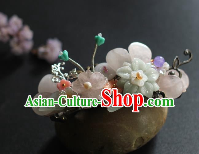 Chinese Handmade Hair Stick Traditional Ming Dynasty Princess Crystal Flowers Hair Claw