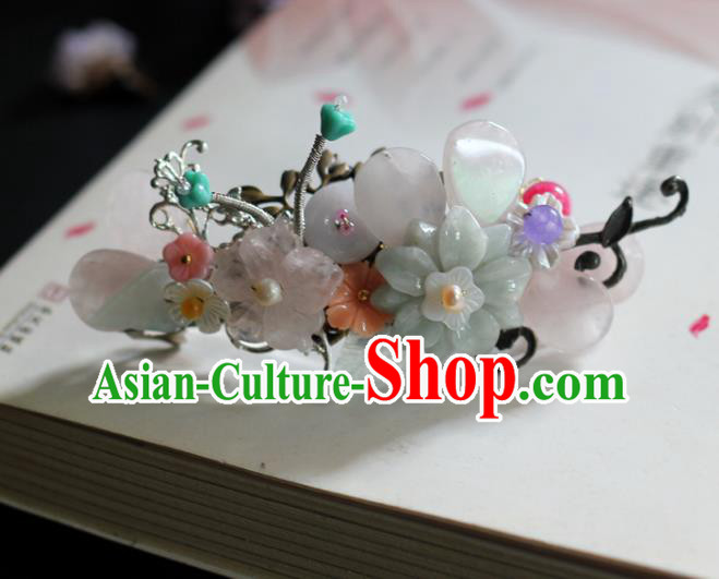 Chinese Handmade Hair Stick Traditional Ming Dynasty Princess Crystal Flowers Hair Claw