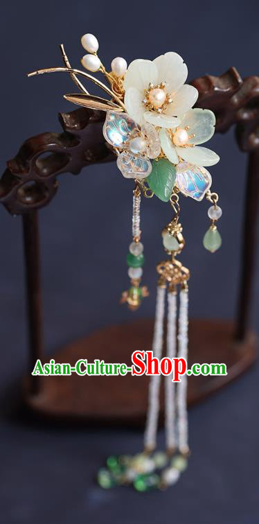 Chinese Handmade Beads Tassel Hair Stick Traditional Ming Dynasty Princess Flowers Hairpin