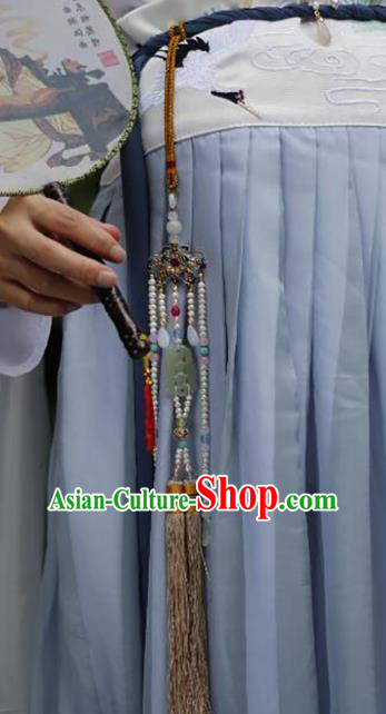 China Traditional Ming Dynasty Blueing Lotus Waist Accessories Handmade Hanfu Jade Pendant