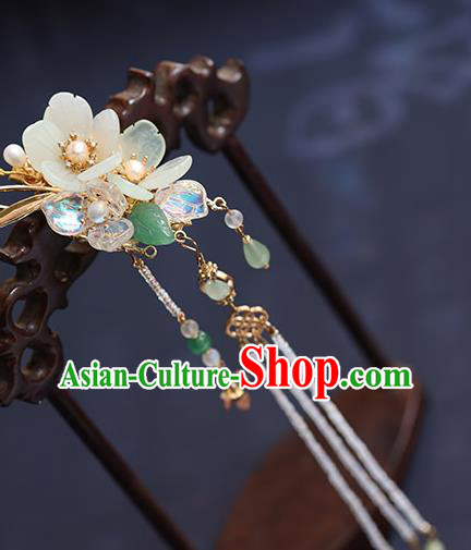 Chinese Handmade Beads Tassel Hair Stick Traditional Ming Dynasty Princess Flowers Hairpin