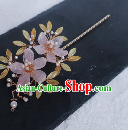 Chinese Handmade Shell Leaf Hair Stick Traditional Ming Dynasty Princess Peach Blossom Hairpin