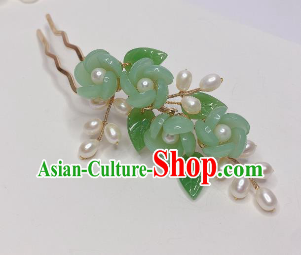Chinese Ming Dynasty Princess Green Plum Blossom Hair Stick Handmade Traditional Hanfu Hairpin