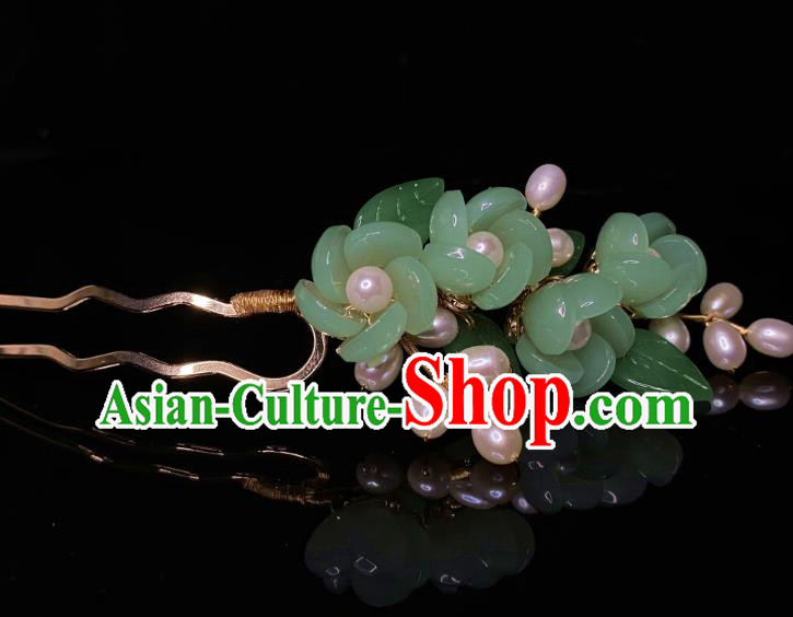 Chinese Ming Dynasty Princess Green Plum Blossom Hair Stick Handmade Traditional Hanfu Hairpin