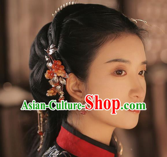 Chinese Song Dynasty Princess Grape Hair Stick Handmade Traditional Hanfu Agate Beads Hairpin