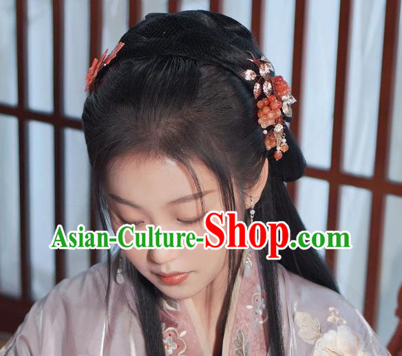 Chinese Song Dynasty Princess Grape Hair Stick Handmade Traditional Hanfu Agate Beads Hairpin