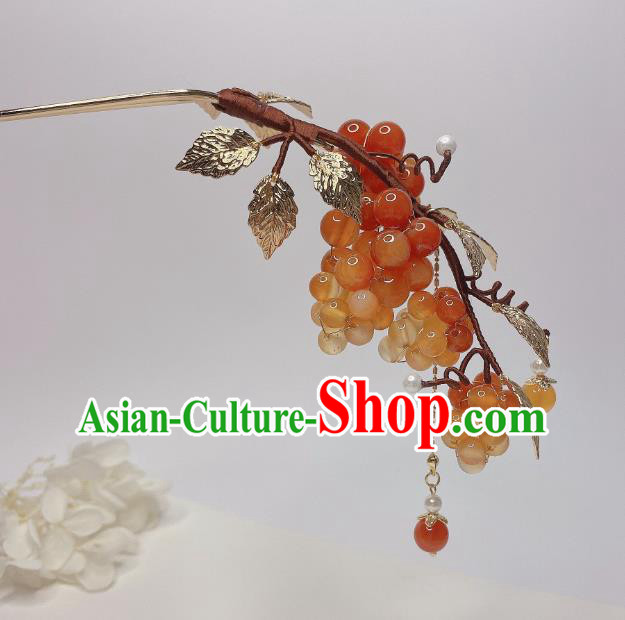 Chinese Song Dynasty Princess Grape Hair Stick Handmade Traditional Hanfu Agate Beads Hairpin