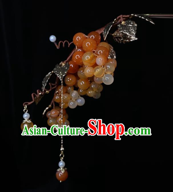 Chinese Song Dynasty Princess Grape Hair Stick Handmade Traditional Hanfu Agate Beads Hairpin